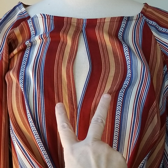 KORI BOHO Tie Detail Mocha Striped Tunic - Picture 14 of 16